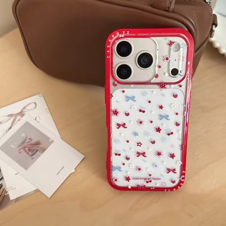 L62497 チェリーリボン クリアiPhoneケース