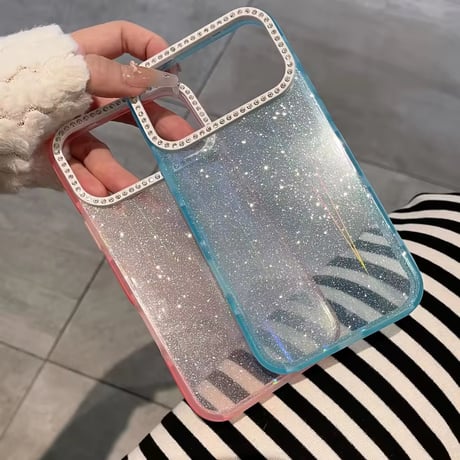 L62488 ビジューカメラフレーム ラメクリア iPhoneケース