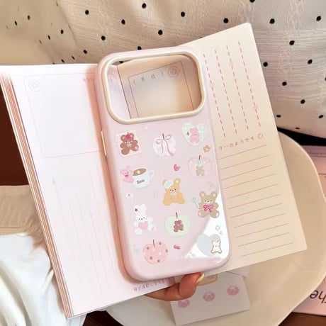 S75935 ピンクベアステッカーiPhoneケース