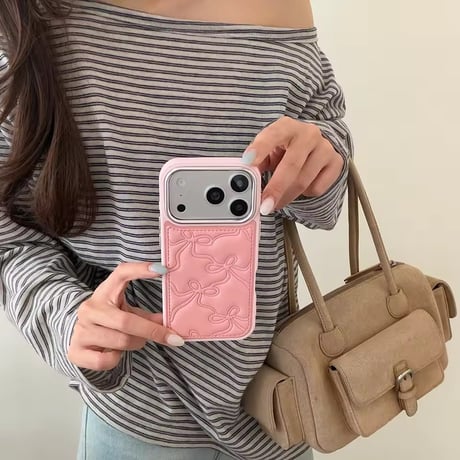 S75972 エンボスリボンフェイクレザーiPhoneケース