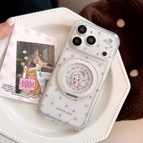 K23340 カラーハートスタンド付きクリアiPhoneケース