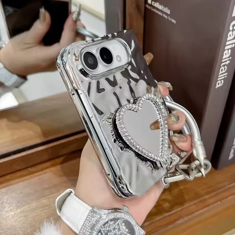 K23317 ハートミラースタンドストラップ付きiPhoneDuoケース