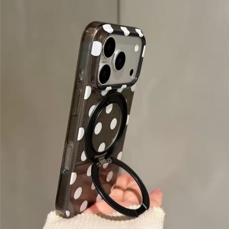K23316 ドット柄MagSafe回転リングスタンドiPhoneケース