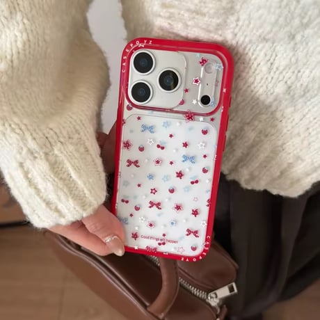 L62497 チェリーリボン クリアiPhoneケース