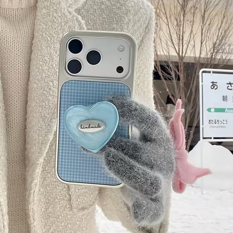【即納商品】K22981 ハートグリップのくすみブルー iPhoneケース
