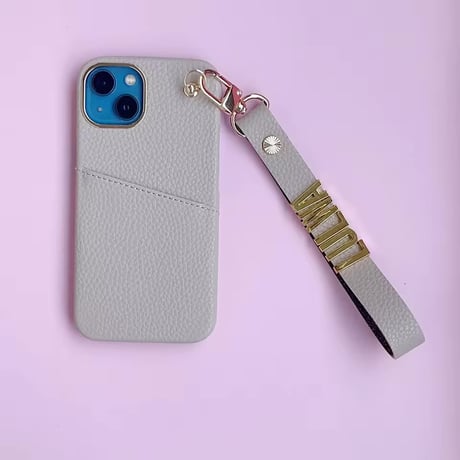 K23359 カスタムネームレザーストラップiPhoneケース