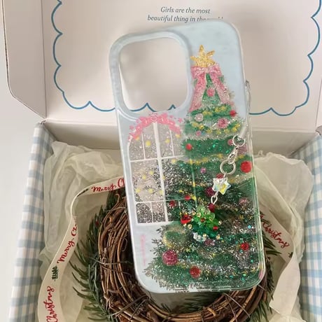 S75946 キラキラクリスマスツリーiPhoneケース