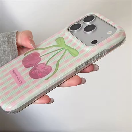 S75825 チェック柄チェリー iPhoneケース