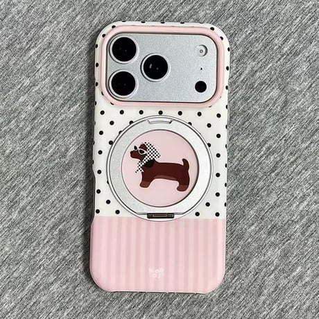 K23315 ドッグモチーフドットMagSafe回転リングスタンドiPhoneケース