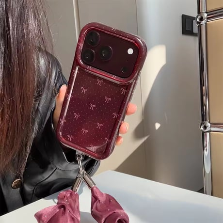 K23333 バーガンディリボンストラップiPhoneケース