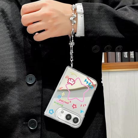 K23296 カラフルポップミラーストラップ付きiPhoneDuoケース