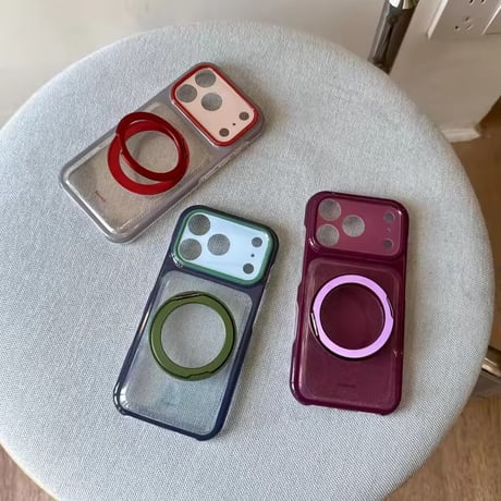 K23260 クリアカラーフレーム 360°回転リングスタンド iPhoneケース