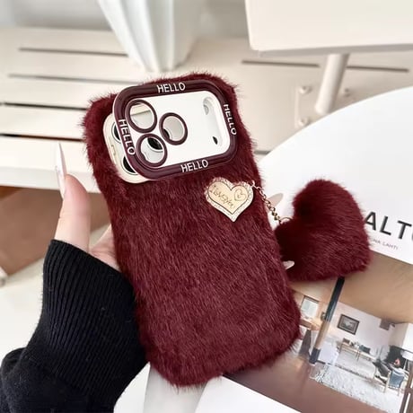 K23343 ふわもこハートチャームスタンドiPhoneケース