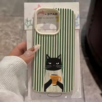 S75737 コーヒーキャット ストライプ iPhoneケース