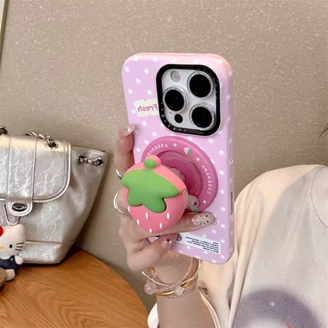 K23248 いちご MagSafeソケット付き ドット柄 iPhoneケース
