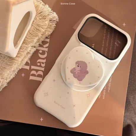 K23287 ふわふわわんこハートMagSafeグリップiPhoneケース