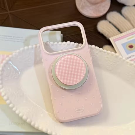 【即納商品】K23163 ギンガムドット MagSafeグリップ付きiPhoneケース