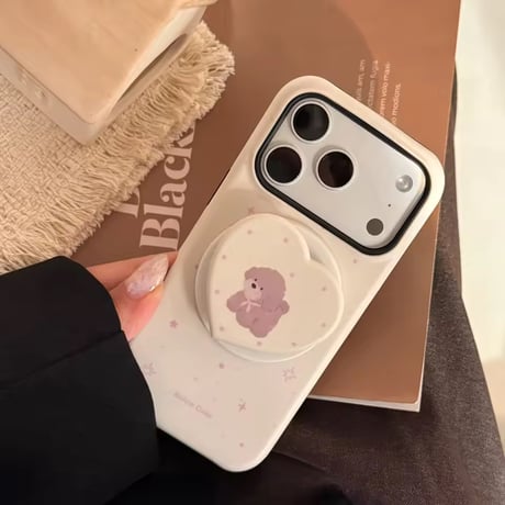 K23287 ふわふわわんこハートMagSafeグリップiPhoneケース