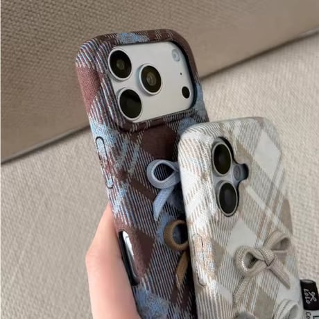 K23350 チェックリボンシュシュストラップiPhoneケース