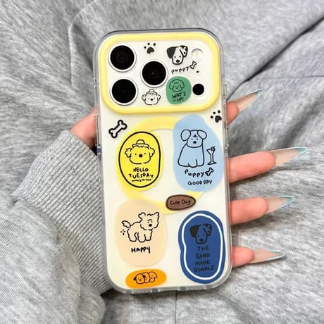 【即納商品】K23114 ポップドッグステッカー風 MagSafeグリップ付きiPhoneケース