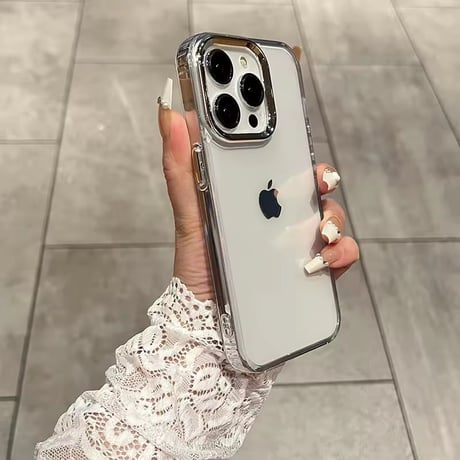 【即納商品】L62424 シルバーカメラフレームクリアiPhoneケース