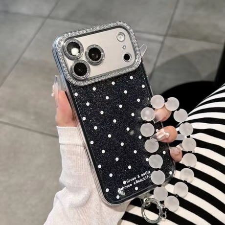 K23286 キラキラドットビーズストラップiPhoneケース