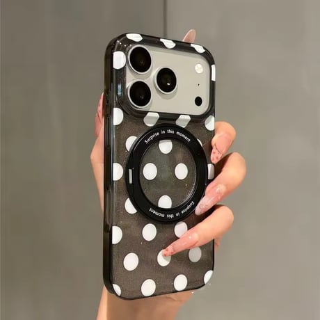 K23316 ドット柄MagSafe回転リングスタンドiPhoneケース