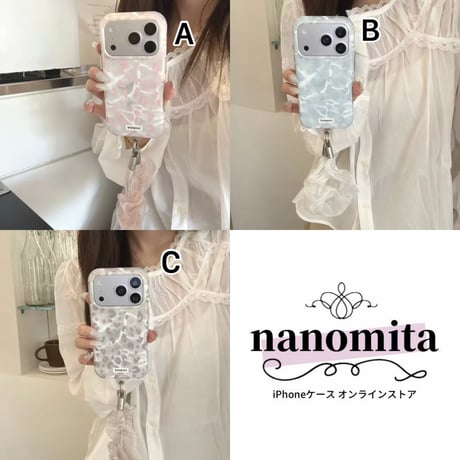 K23302 ニュアンスアニマルリボンショルダー付きiPhoneケース