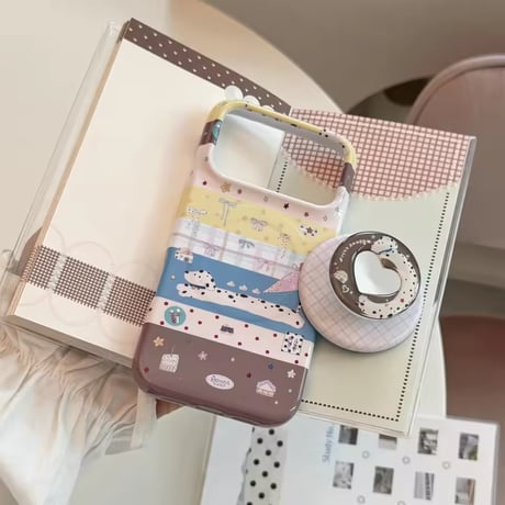 K23318 パステルパッチワークMagSafeハートグリップiPhoneケース
