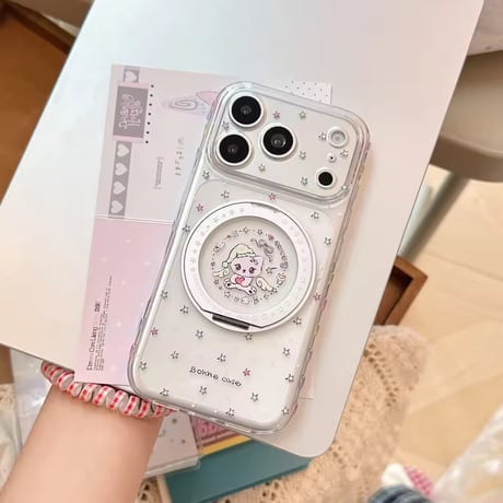 K23340 カラーハートスタンド付きクリアiPhoneケース
