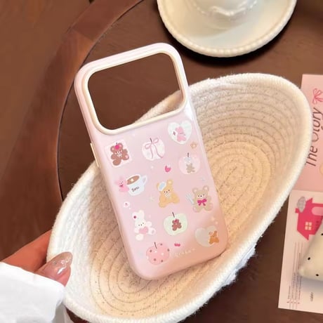 S75935 ピンクベアステッカーiPhoneケース