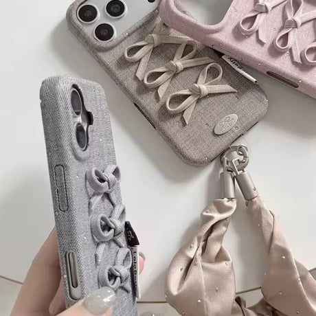 K23349  トリプルリボンシュシュストラップiPhoneケース