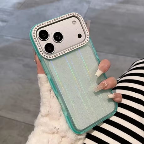 L62488 ビジューカメラフレーム ラメクリア iPhoneケース