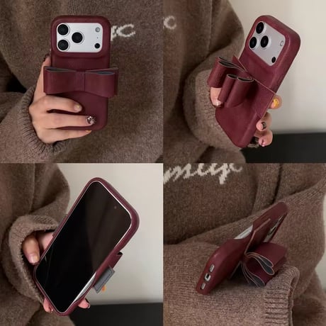 【即納商品】K23003 レザー風リボンスタンド iPhoneケース
