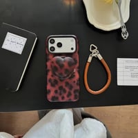 K23314 ブラウンレオパMagSafeハートグリップ＆ストラップ付きiPhoneケース