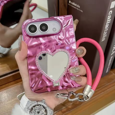K23317 ハートミラースタンドストラップ付きiPhoneDuoケース
