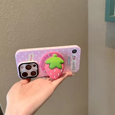 K23248 いちご MagSafeソケット付き ドット柄 iPhoneケース
