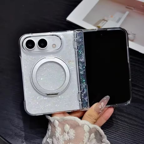 K23306 オーロラシェルリングスタンド付きiPhoneDuoケース