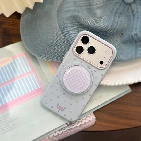 【即納商品】K23163 ギンガムドット MagSafeグリップ付きiPhoneケース