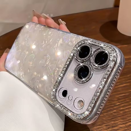 S76002 オーロラハートビジューiPhoneケース