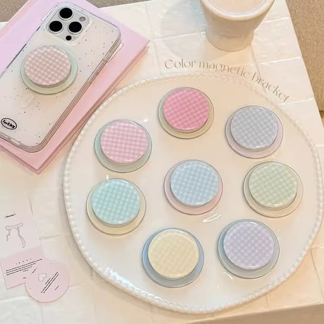 【即納商品】P0358 パステルチェック スマホホルダー（MagSafe対応）