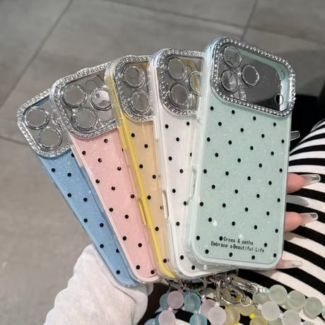 K23286 キラキラドットビーズストラップiPhoneケース