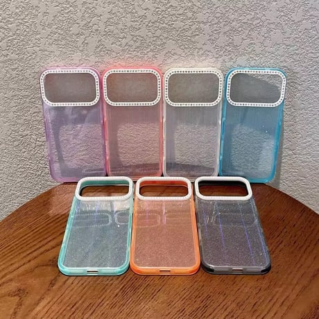 L62488 ビジューカメラフレーム ラメクリア iPhoneケース