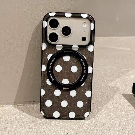 K23316 ドット柄MagSafe回転リングスタンドiPhoneケース