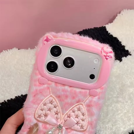 K23217 ピンクレオパード リボン iPhoneケース