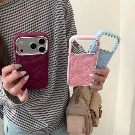 S75972 エンボスリボンフェイクレザーiPhoneケース