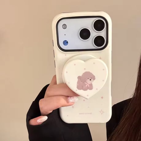 K23287 ふわふわわんこハートMagSafeグリップiPhoneケース