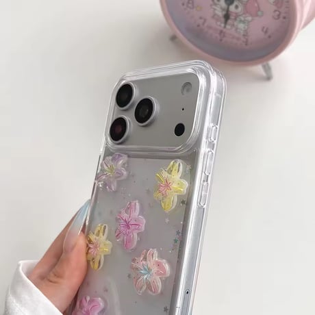 L62492 フラワービーズストラップ付き クリア iPhoneケース