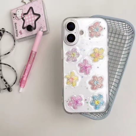 L62492 フラワービーズストラップ付き クリア iPhoneケース