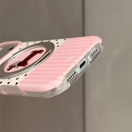 K23315 ドッグモチーフドットMagSafe回転リングスタンドiPhoneケース